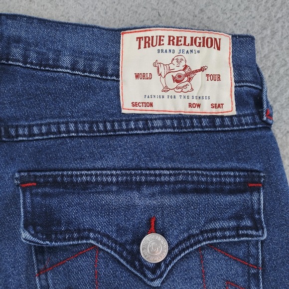 True Religion Ricky Relax Straight Jeans Mens 32x34 Blue Flap Pocket Stretch NWT - Picture 6 of 16